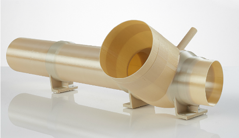 An environmental control conduit used in a space launch vehicle. Printed with the Essentium ULTEM 9085 filament